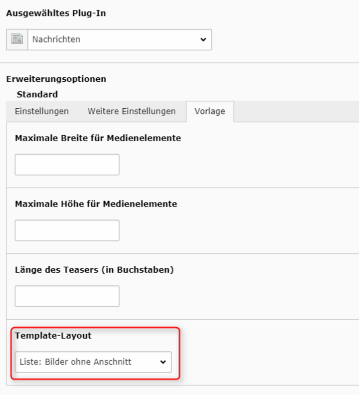Layoutauswahl für das Nachrichtenplugin
