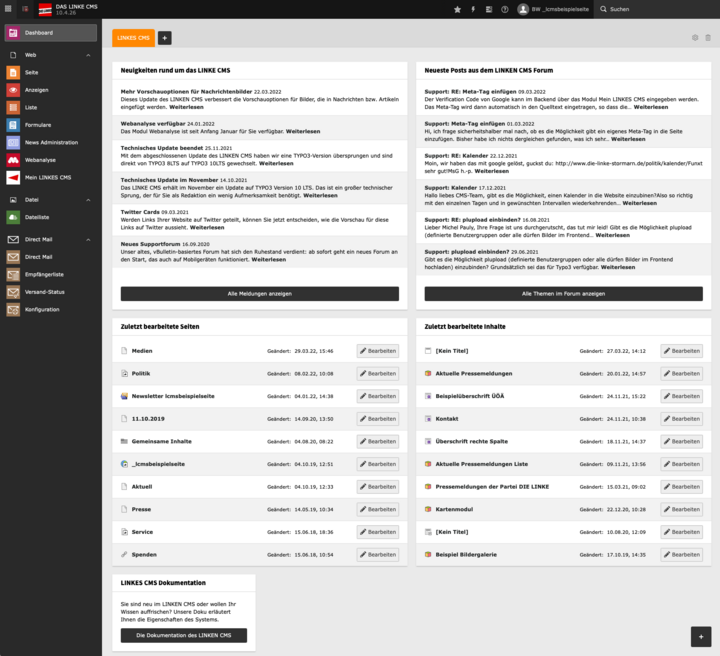 Das Backend-Modul „Dashboard“